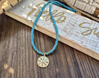 Turquoise Colourful Evil Eye Pendant Necklace Beaded 18k Gold Plated - BOHOSEASON