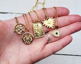 18k Gold Plated Chain Necklace 20" with Pendant choose Snake Heart Coin Eye Valentines Day Gift - BOHOSEASON