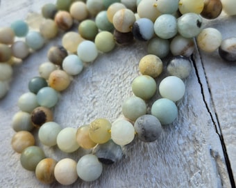 8mm Amazonite Matte Gemstone Beads 16" Strand Jewellery Making Crafts Findings - BOHOSEASON