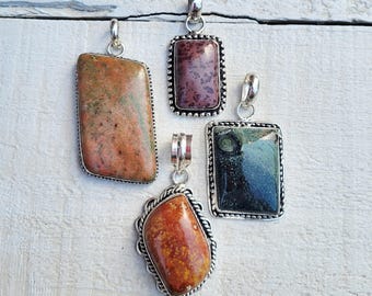 Gemstone Pendants Unakite Kambaba & Zebra Jaspers 925 Silver Plated Choose - BOHOSEASON