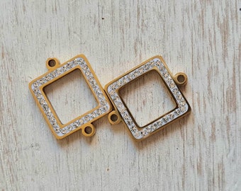 Golden Pave Square Connectors 2 Holes Pendant Jewellery Findings - Bohoseason