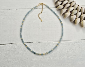 Aqua Blue Gemstone Necklace 18k Gold Plated Malaysian Jade- BOHOSEASON
