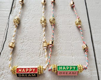 Dream Happy Cord Necklace 18k Gold Plated Beads 2 Colours - BOHOSEASON
