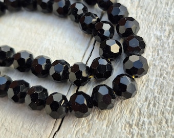 7.5mm Black Faceted Glass Beads Round 16" Strand Jewellery Making Crafts Findings - BOHOSEASON