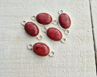Red Jasper Gemstone Connectors 925 Silver Plated Jewellery Making Findings - BOHOSEASON