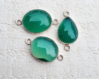 Green Onyx Connectors 925 Silver Plated Jewellery Making Findings - BOHOSEASON