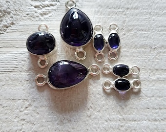 Amethyst Gemstone Connectors Teardrop Oval 925 Silver Plated Jewellery Making Findings - BOHOSEASON