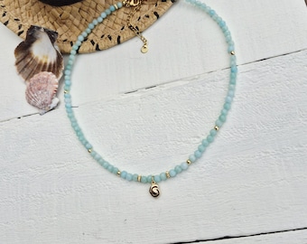 Gold Shell Aquamarine Gemstone Necklace 18k Gold Plated - BOHOSEASON