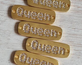 Queen Golden Rectangular Pendant Clear Pave CZ's  Jewellery Findings Charms - Bohoseason