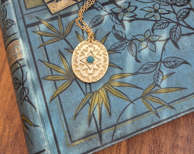 Featured listing image: 18k Gold Plated Oval Boho Pendant Necklace Chain  - BOHOSEASON