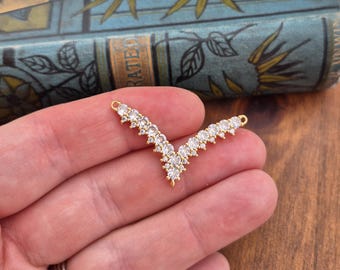 Cz Connector 18k Gold Plated V Shaped 3 Holes - BOHOSEASON