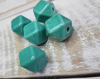 Green Porcelain Polygon Beads 21mm Hand Painted - BOHOSEASON