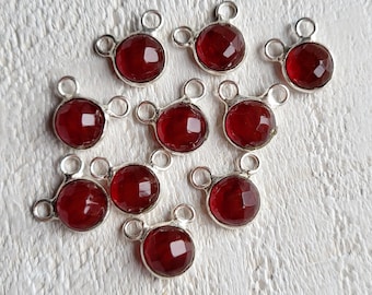Red Agate Gemstone Pendant Charms Connectors Faceted 925 Silver Plated 2 Holes - BOHOSEASON