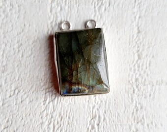 Labradorite Gemstone Pendant Rectangular Shape 2 Holes - BOHOSEASON