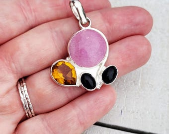 Pink Jade Black Onyx Topaz Gemstone Pendant 925 Silver Plated - BOHOSEASON