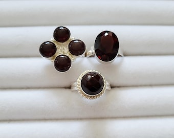 Garnet Gemstone Rings 925 Silver Plated Choose Sizes Vary - BOHOSEASON