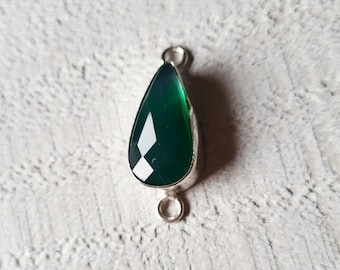 Green Agate Gemstone Connector Faceted Teardrop 925 Silver Plated Choose - BOHOSEASON