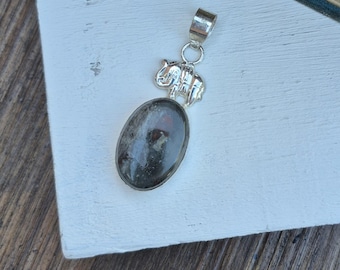 Bloodstone Gemstone Pendant Black Grey 925 Silver Plated - BOHOSEASON