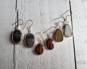 Earrings Various Jasper Gemstones Browns Ovals Teardrop Drops Pierced choose - BOHOSEASON