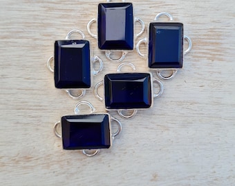 Iolite Rectangular Gemstone Connectors 925 Silver Plated - BOHOSEASON