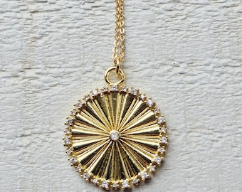 Cz Round Pendant Necklace 22" Fine Chain 18k Gold Plated Valentines Day Gift- BOHOSEASON