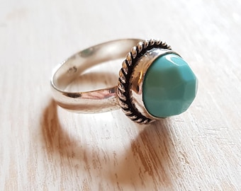 Chalcedony Gemstone Ring 925 Silver Plated Size 7.25 US/UK O - BOHOSEASON