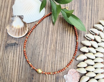 Red Jasper Gemstone Necklace Fish Bead 18k Gold Plated Pendants - BOHOSEASON
