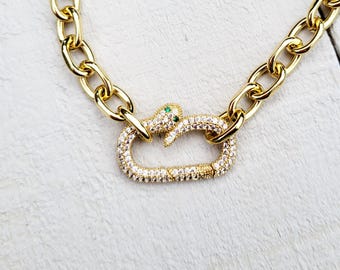 Snake Carabiner Chunky Chain Necklace 18k Gold Plated Choose your length - BOHOSEASON