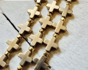 Raw Brass Cross Beads x 10 pcs 8mm Jewellery Making Crafts Findings - BOHOSEASON