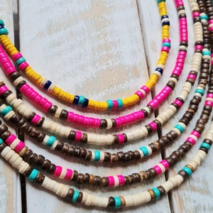 Heishi Necklace Turquoise Pink Yellow Cream Brown Multicolored Beads Boho Jewellery - BOHOSEASON