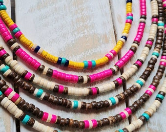 Heishi Necklace Turquoise Pink Yellow Cream Brown Multicolored Beads Boho Jewellery - BOHOSEASON