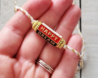 Dream Happy Cord Necklace 18k Gold Plated Beads Black White Red - BOHOSEASON
