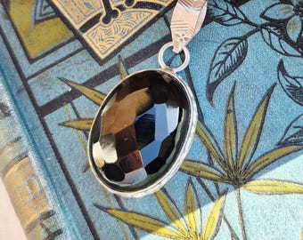 Onyx Gemstone Pendant Faceted Black 925 Silver Plated - BOHOSEASON