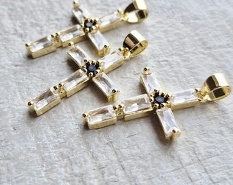 Cross Pendant Czs 18k Gold Plated 28.5mm Jewellery Making Findings - BOHOSEASON
