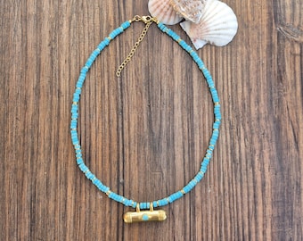Turquoise Heishi Necklace 18k Gold Plated Pendant Boho Jewellery - BOHOSEASON