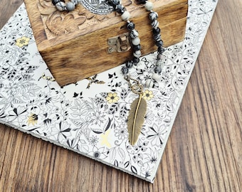 Map Stone Gemstone Beaded Necklace Antique Bronze Pendant - BOHOSEASON