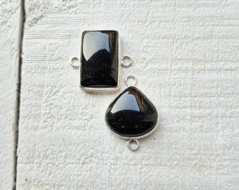 Dark Green Goldstone Gemstone Connectors Rectangular Teardrop Jewellery Making Findings 925 Silver Plated Choose - BOHOSEASON