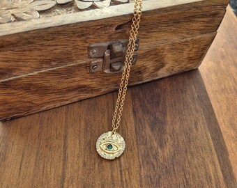 Evil Eye Pendant Cz 18k Gold Plated Necklace Chain - BOHOSEASON