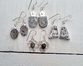 Earrings Poppy Jasper Moss Agate Drops Pierced 925 Silver Plated Choose - BOHOSEASON
