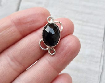 Black Onyx Faceted Gemstone Connectors Oval 925 Silver Plated Jewellery Making Findings - BOHOSEASON