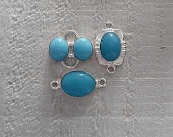 Blue Chalcedony Gemstone Connectors Oval 925 Silver Plated Jewellery Making Findings - BOHOSEASON