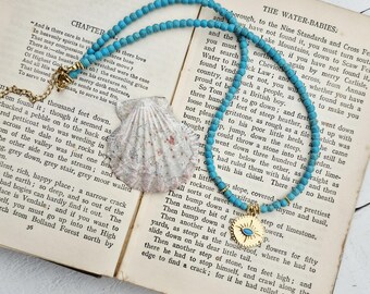 Turquoise Necklace Gold Pendant Beaded 18k Gold Plated - BOHOSEASON