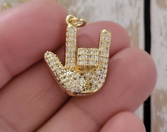 18k Gold Plated Pave Rock Hand Pendant Czs 22mm  - BOHOSEASON