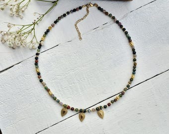 Indian Agate Teardrop Charms Boho Necklace 18k Gold Plated Beads  - BOHOSEASON