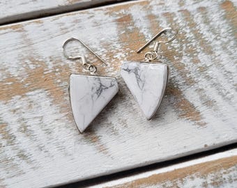 Earrings White Howlite Large Gemstones Drops Pierced choose - BOHOSEASON