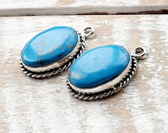 Blue Magnesite Gemstone Oval Pendants Silver - BOHOSEASON