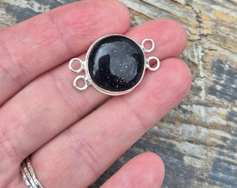 Blue Goldstone Synthetic Gemstone Connector 925 Silver Plated - BOHOSEASON