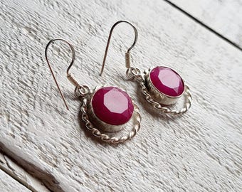 Pink Agate Gemstone Earrings Round 925 Silver Plated Drops Pierced - BOHOSEASON