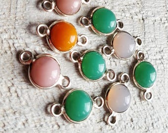 Jewellery Connectors Gemstone Round Agate Pinks Green Orange 925 Silver Plated Choose- BOHOSEASON