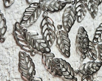12pcs Stainless Steel Leaf Charm Silver Jewellery Findings - Bohoseason